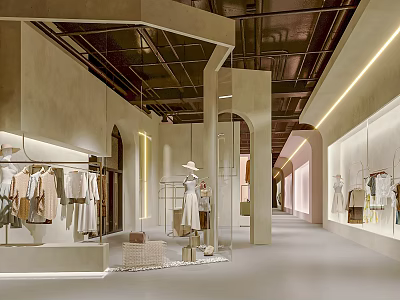 Modern Clothing Store Interior With Hanging Racks Mannequins And Warm Lighting 3d model