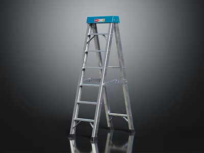 Heavy Duty Aluminum Folding Ladder With Blue Top Platform For Home Industrial Use 3d model
