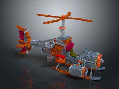 Colorful Building Blocks Helicopter Model With Assembled Rotor And Landing Gear 3d model