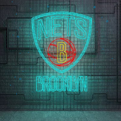 Brooklyn Nets Shield Logo Decorative Light With Neon Blue And Yellow Glow 3d model