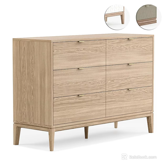 Modern Oak Wood Decorative Cabinet With Multiple Drawers And Tapered Legs 3d model 