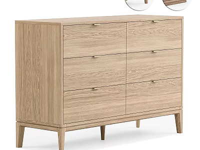 Modern Oak Wood Decorative Cabinet With Multiple Drawers And Tapered Legs 3d model