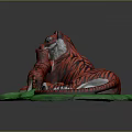 Detailed Tiger Sculpture with Mother and Cub Red Black Stripes on Green Base