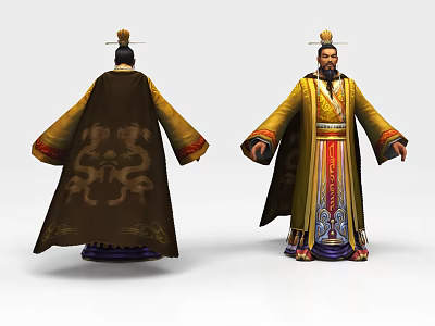 Ancient Emperor Character in Dragon Patterned Traditional Imperial Robe with Crown 3d model