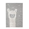 Soft Gray Knitted Square Rug With Cute Llama Design And Heart Patterns