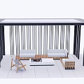 Modern Pergola With Black Slatted Columns Transparent Roof And Outdoor Sofa Set