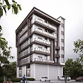 Modern Detached Villa Exterior With Multi Story Balconies And Green Trees Surrounding