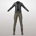 Stylish Black Leather Biker Jacket With Khaki Cargo Pants And Brown Boots