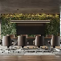 Modern Conference Room Interior With Large Meeting Table Ergonomic Chairs And Green Plant Wall