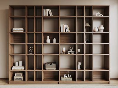 Modern Wooden Bookcase With Multiple Compartments Books And Decorative Items 3d model