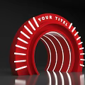 Event Entrance Gate Red Curved Design With White Stripes and Text
