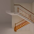 Indoor Staircase Architectural Design With Wooden Handrail White Balusters And Steps