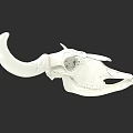 White Animal Skull With Curved Horns Detailed Structure Isolated On Black Background