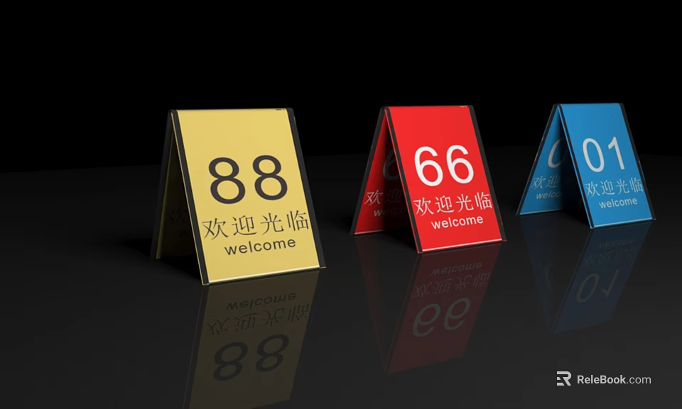 Colorful Triangular Commercial Business Signs With Numbers And Welcome Messages 3d model 