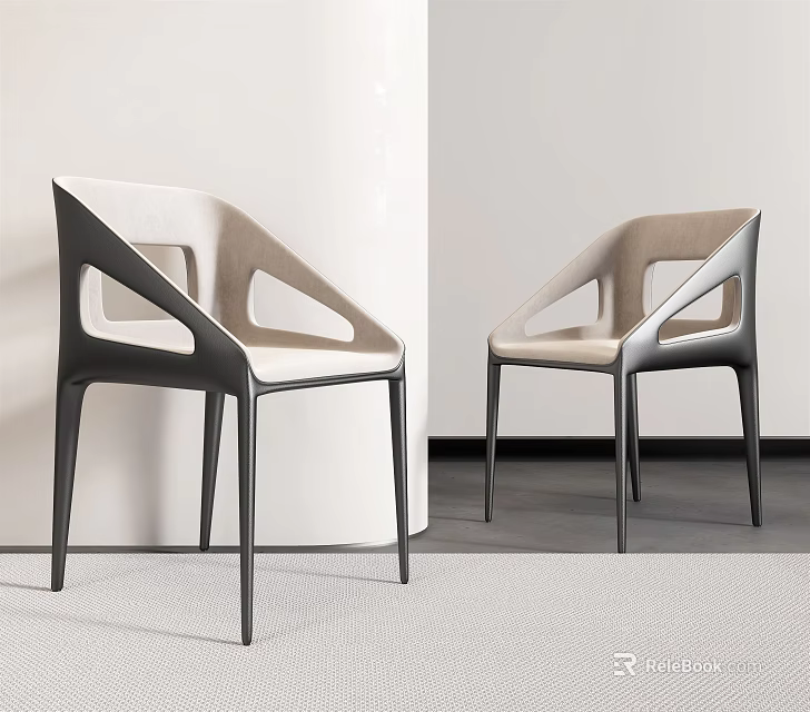 Contemporary Leisure Chair With Black Frame And Light Colored Geometric Backrest Design 3d model 