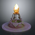 Ornate Fantasy Torch With Golden Crystal Flame Hanging Chains And Purple Mossy Base