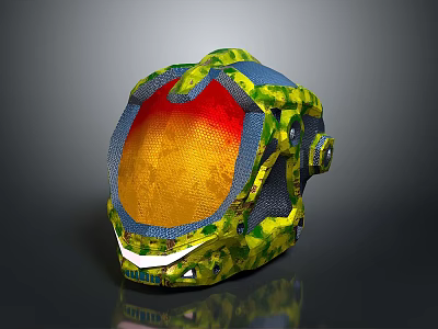 Futuristic Sci Fi Helmet Design With Green Yellow Mesh Patterns And Transparent Visor 3d model