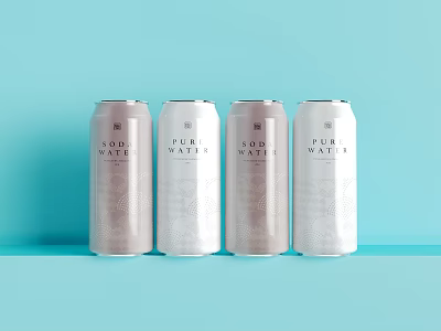 Soda Water Cans Display On Light Blue Background 3d model