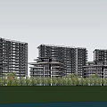 Modern Commercial Complex With High Rise Buildings Green Roofs And Open Courtyards