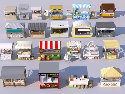 Commercial Equipment Various Mobile Vending Kiosks And Stalls With Different Designs For Food Retail 3d model