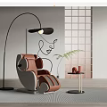 Luxury Brown White Massage Chair In Modern Interior With Floor Lamp Side Table Green Plant