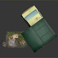 Scenic Components with Yellow Truck Green Awning Wooden Frame Small Table Plants and Ladder