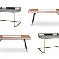 Modern Four Different Desk Designs With Wooden Tops Metal Legs And Multiple Drawers