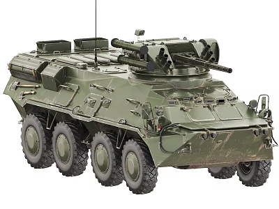 Highly Detailed Green Wheeled Military Tank With Turret And Weapons System 3d model