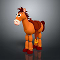 Cute Brown Cartoon Horse Toy With Saddle Standing Pose And Red Hooves