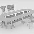 Modern Office Table Chair Set With Oval White Tabletop And Wheeled Chairs