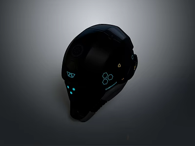Futuristic Black Weapon Helmet With Illuminated Indicators And High Tech Design 3d model