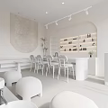 Modern Minimalist Beauty Hair Salon With White Furniture Curved Wall And Product Shelves