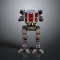 Mechanical Robot Character With Multiple Arms Standing Pose And Metallic Red Gray Design 3d model