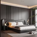Modern Bedroom Interior Design With Dark Panel Walls Black Headboard White Bedding And Pendant Lights