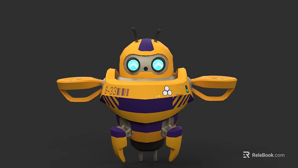 Game and Movie Character With Yellow Purple Design Blue Eyes Antennas Number 6038 3d model 
