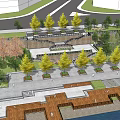 Waterfront Landscape Design With Walkway Cherry Blossom Trees And Seating Area