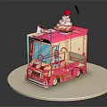 Pink Ice Cream Truck With Large Ice Cream Cherry Green Leaf And Polka Dot Design