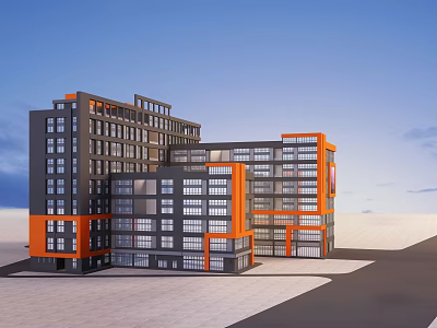 Modern Office Building Exterior Design With Gray And Orange Facade And Glass Windows Multi Story 3d model
