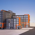 Modern Office Building Exterior Design With Gray And Orange Facade And Glass Windows Multi Story