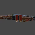 Vintage Rifle With Wooden Stock Metal Barrel And Red Ammunition Cartridges