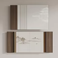 Elegant Modern TV Cabinet Design With Wooden Frame And Landscape Painting Panels