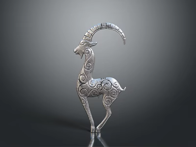 Silver Antelope Sculpture With Intricate Spiral Patterns And Elegant Design 3d model