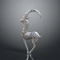 Silver Antelope Sculpture With Intricate Spiral Patterns And Elegant Design