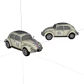 Two Classic Cream Colored Volkswagen Beetle Cars With Number 53 And Striped Design
