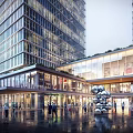 Modern Urban Commercial Plaza With High Rise Buildings Open Space And Pedestrian Areas
