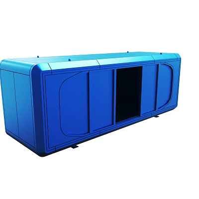 Blue Plastic Storage Cabinet With Multiple Doors And Open Compartment Design 3d model
