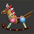 Colorful Gingerbread Rocking Horse With Pink Blue Balls And Striped Poles