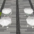 Outdoor White Table Chair Set With Red White Umbrella And Red Telephone Booth