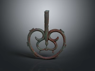 Antique Bronze Household Decorative Item With Curved Ring Design And Central Column 3d model