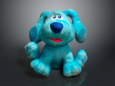 Cute Blue Plush Dog Doll With Big Ears Blue Nose And Red Mouth 3d model